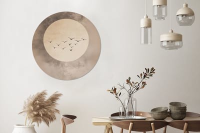 WallCircle - Wandcirkel - Muurcirkel - Vogel - Beige - Japandi - Aluminium - Dibond - 90x90 cm - Binnen en Buiten