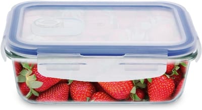 Famanu - Glazen container met deksel 840 ml | 100% luchtdicht, BPA-vrij | Veelzijdig: oven, magnetron, vriezer | stapelbaar, doorzichtig, 183 x 125 x 59 mm, glas