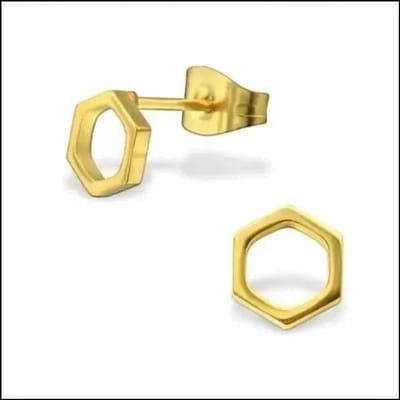 Aramat Jewels | Oorbellen | Stalen Zeshoek Oorstekers – RVS Geometrisch | Goudkleurig-7mm | |7mm | Staal | Kinderen, Volwassenen | Verkleurd niet
