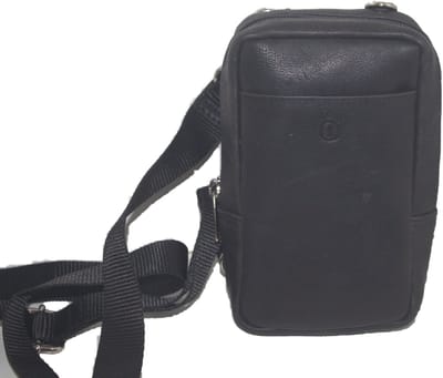 Oi zwart leren herentasje of damestasjes met rits / Festivaltasje verticaal divers te dragen geschikt voor mobiele telefoon / ritstasje om om te hangen / compact telefoontasje / zwart leer / 419