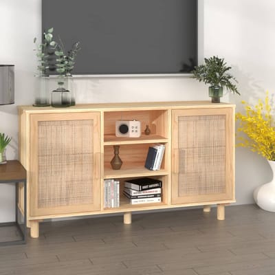 vidaXL - Dressoir - 105x30x60 - cm - massief - grenenhout - en - rattan - bruin