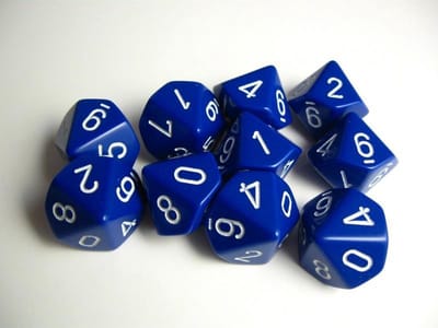 Chessex Opaak Blauw/wit D10 Dobbelsteenset (10 stuks)