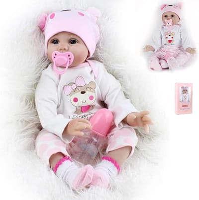 Babypop Meisje - Herborenen Pop - Verzamelen Spelen - Volledig Siliconen - 46 cm - Roze Outfit