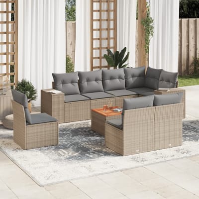 vidaXL - 9-delige - Loungeset - met - kussens - poly - rattan - beige