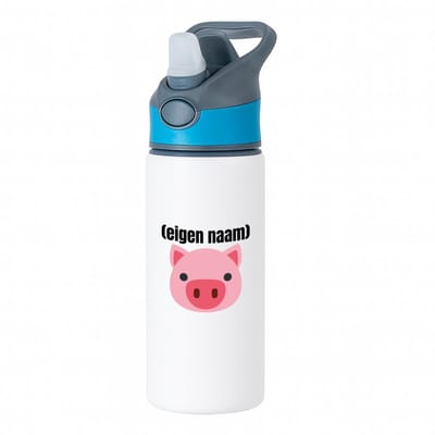 Hacebo® - varkenskop met eigen naam waterfles met rietje blauw - Varken - boeren/varken liefhebbers - iemand die houdt van varkens - verjaardag - cadeau - kado - geschenk - water fles - 650ML