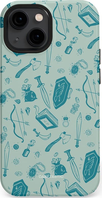 Casetastic Hoesje Geschikt voor Apple iPhone 13 Mini Magsafe - Stijlvolle Beschermende Duo-layer Case - Avontuurlijke buit vol wapens