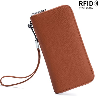 Portemonnee Dames, Pasjeshouder, RFID, voor Paspoort, Telefoon, Bankbiljetten, Wallet Kaarthouder, Munthouder - Bruin