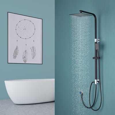 Auralum Max Douchesysteem - Regendouche met Handdouche - 113 cm Stang - Wandhouder in hoogte verstelbaar - Zwart
