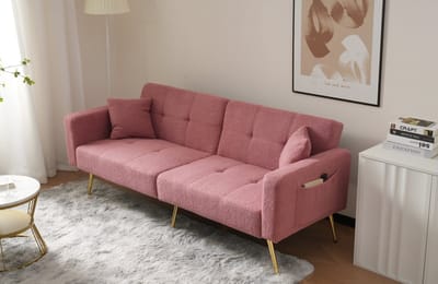 REDOM 2-zits bank 175*64*72cm van lamswol, verstelbare rugleuning en vergulde poten - 175x64x72 cm