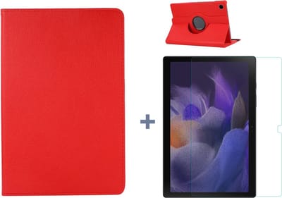 Hoesje Geschikt Voor Samsung Galaxy Tab A8 Hoes Rood - Hoesje Geschikt Voor Samsung Galaxy Tab A8 hoesje 2021 - tablethoes draaibare book case Hoesje Geschikt Voor Samsung Galaxy Tab A8 Screenprotector / tempered glass