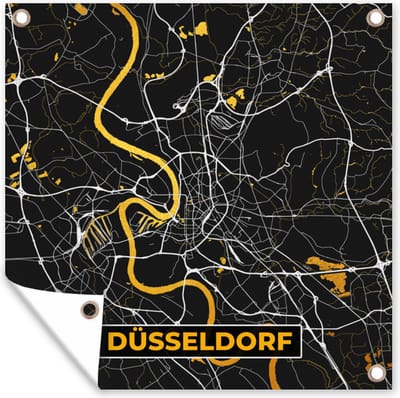 Tuin poster Düsseldorf - Goud - Stadskaart - Plattegrond - Kaart - Duitsland - 200x200 cm - Tuindoek