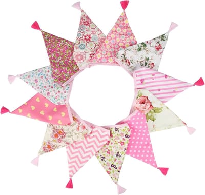 Kleurrijke Vlaggenlijn met Kwasten, 12 Stuks voor Kinderfeestjes en Verjaardagen, Roze Decoratie