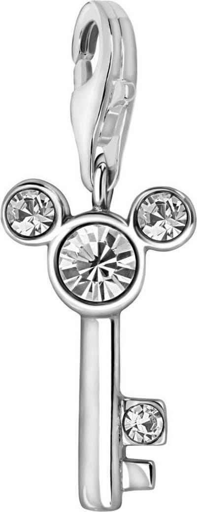 Quiges – 925 - Zilver – Charm - Bedel - Hanger - Mickey Sleutel met Zirkonia - met – sterling - zilver - karabijnslot - geschikt - voor - Bedelarmband HC236