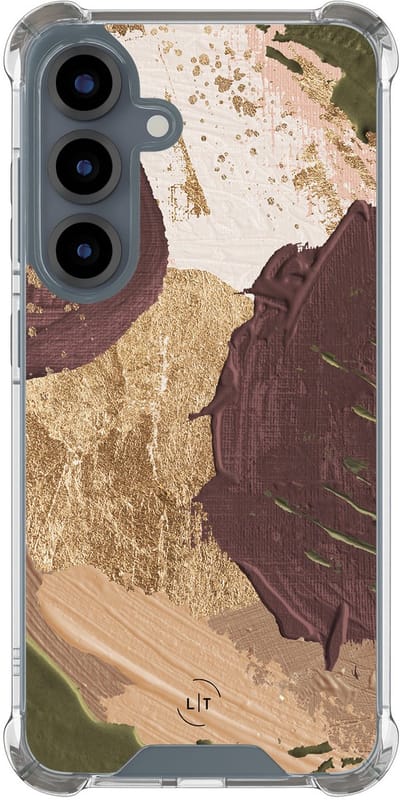 Shockproof hoesje - Geschikt voor Samsung Galaxy S25 - Abstract art - Extra sterke case - TPU/polycarbonaat - Print / Illustratie - Bruin, Transparant