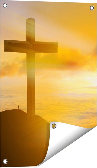 Gards Tuinposter Kruis van Jezus Christus bij Zonsondergang - 40x60 cm - Tuindoek - Tuindecoratie - Wanddecoratie buiten - Tuinschilderij