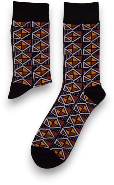 Afrikaanse sokken / Afro sokken - Kastanjebruine Bogolan - Afrika print kousen / Happy Colorful Socks / Vrolijke sokken Maat 41-46
