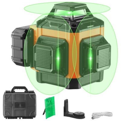 VEVOR Kruislijnlaser 30m Laserwaterpas Zelfnivellerende lijnlaser 520nm±10nm Lasergolflengte Bouwlaser ±0,28cm op 10m Kruislaser ±3° 8 uur continue werktijd Inclusief lithium-ionbatterij Type-C-kabel