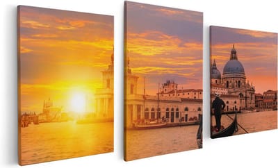 Artaza Canvas Schilderij Drieluik Gondel in Venetië voor het Basiliek - 120x60 - Foto Op Canvas - Canvas Print