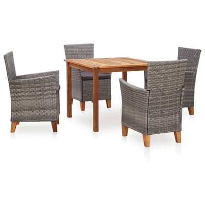 vidaXL - 5-delige - Eethoek - poly - rattan - en - massief - acaciahout - grijs