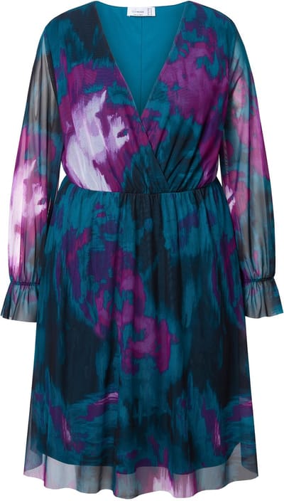 MIAMODA - Dames - Jurk A-lijn mesh met all-over print lange mouwen - Donkerpetrol - Maat 48