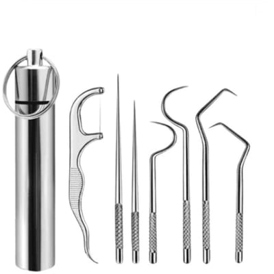 7 Stks/Set Aluminium Tandenstoker Set – Tand Flossen, Herbruikbare Tandenstokers, Draagbare Tandenstoker Floss, Tanden Reiniger, Mondreiniging