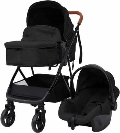 3-in-1 Kinderwagen - Babybuggy Reiswieg - Baby Vervoeren - Omkeerbare Zitting - Stalen Frame - Antraciet Zwart