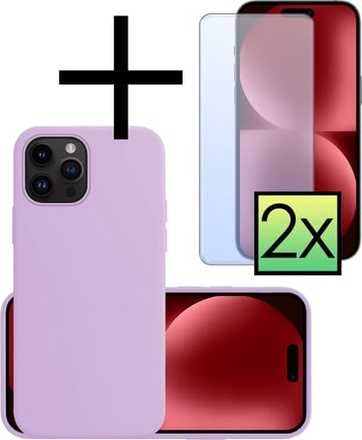 Hoesje - Met 2x Screenprotector - Geschikt voor Apple iPhone 15 Pro - Sterk & Shockproof - Back Cover - Siliconen Case - Telefoon Hoes - Lila