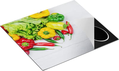 Chefcare Inductie Beschermer Groentes op Wit Hout - 60x50 cm - Afdekplaat Inductie - Kookplaat Beschermer - Inductie Mat