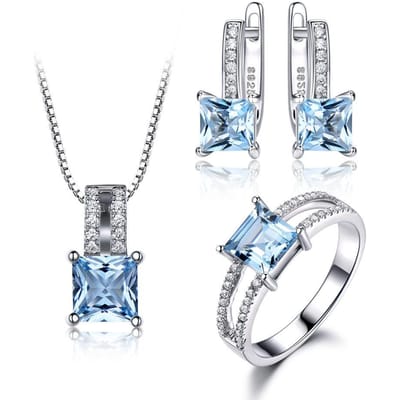 S925 Sterling Zilver Hemelsblauwe Topaas Edelsteen Sieraden Driedelige Set Temperament High-end Sieraden white