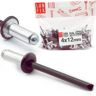 LUN FIX - Aluminium Blindnieten - 4 x 12 mm - 100 stuks - Staal - Industrie-Standaard DIN7337