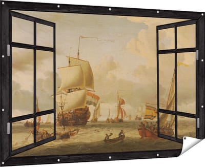 Gards Tuinposter Doorkijk De Rede van Enkhuizen - Abraham Storck - 180x120 cm - Tuindoek - Tuindecoratie - Wanddecoratie buiten - Tuinschilderij