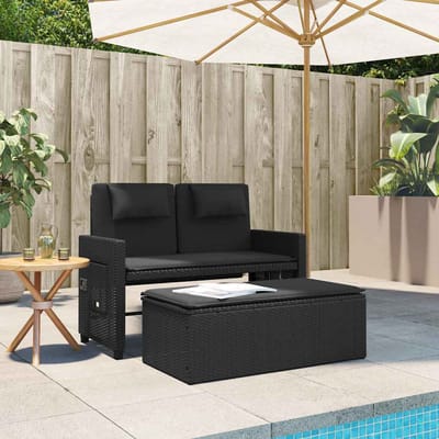 vidaXL - Tuinbankje - verstelbaar - met - kussens - poly - rattan - zwart
