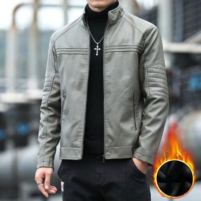 Manteau en cuir pour homme, automne et hiver, style coréen, tendance, slim et élégant, pour jeune motard, col montant, veste en cuir pour homme XXXXL gray