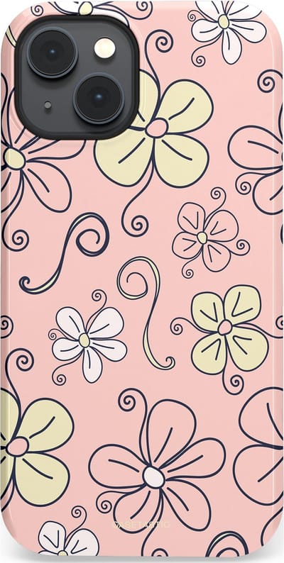 Casetastic hoesje geschikt voor Apple iPhone 14 - MagSafe - Dubbellaagse bescherming - Pastel Perzik Doodle Peach Bloemen - Fashion Case - Zand Zilver Lichtroze