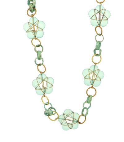 Behave® Dames Ketting Blauw - Bloemen en Rieten Kralen, 100 cm