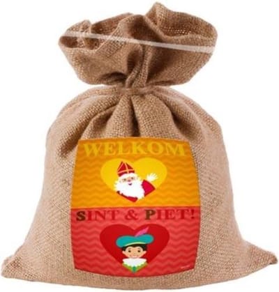 Jute Zak Mini - Welkom Sint en Piet - 18 x 25 cm