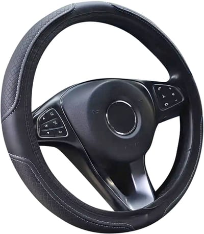 Stuurhoes Auto 37-38 cm - Geruit Zwart met Grijs Stiksel - Kasey Products