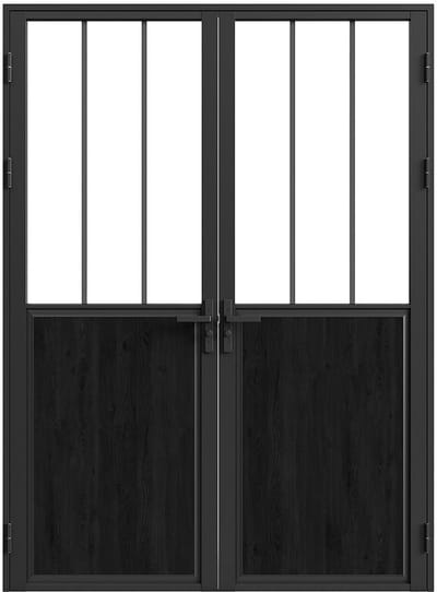 Vente-unique Omkeerbare dubbele deur in aluminium en gehard glas met atelierstijl - 2 x H204 x B83 cm - Zwart - ERMELO
