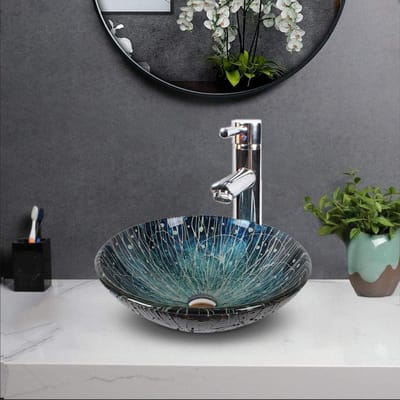 Wastafel Opzetstuk - Kleine Wastafel Rond - Gastentoilet Inrichten - Gehard Glas - 30 cm - Chroom