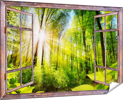 Gards Tuinposter Doorkijk Weg Omringd met Bomen in het Bos - 180x120 cm - Tuindoek - Tuindecoratie - Wanddecoratie buiten - Tuinschilderij