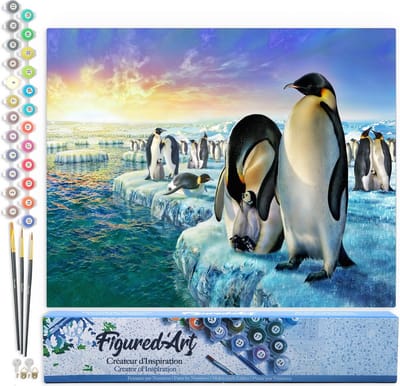 Figured'Art Schilderen op Nummer Volwassenen canvas Pinguïns op het ijs - Handwerk acrylverf Kit DIY Compleet - 40x50cm zonder frame