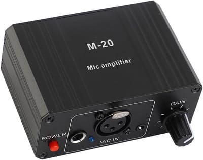 High Gain Microphone Preamplifier, Ultra Low Sound, 48V Power, Black Metal Housing, XLR Output Microphone Preamp for Home Studios and