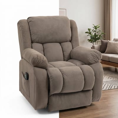 Massagestoel - Relaxfauteuil - Zetel - Sta op stoel elektrisch - Stof - 1 persoons - Met armleuning - Zeer comfortabel - Elektrisch - Lichtbruin