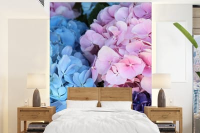 Behang - Fotobehang Bloemen - Struik - Hortensia - Botanisch - Breedte 195 cm x hoogte 260 cm