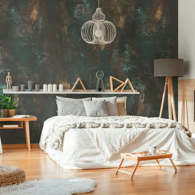 Fotobehang Profhome 392321-GU vliesbehang hardvinyl warmdruk in reliëf glad in spachtelputz look mat zwart goud turkooisblauw 2,12 m x 2,8 m