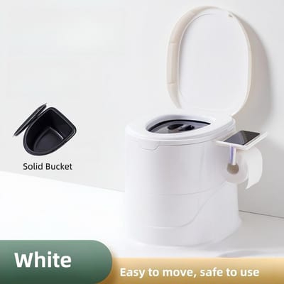1 Stuk Wit/Kaki Draagbaar Mobiel Toilet met Deksel voor Kamperen, Buiten, Badkamer, Slaapkamer, Balkon, Wandelen, Camper, Reizen, Zwangere Vrouwen, Gehandicapten white