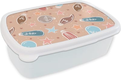 Broodtrommel Wit - Lunchbox - Brooddoos - Cartoon - Pastel - Patronen - Lamp - 18x12x6 cm - Volwassenen