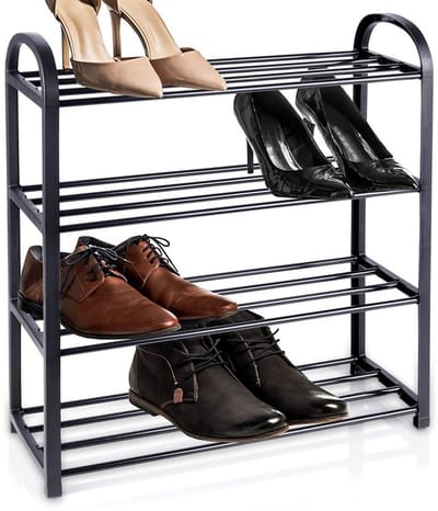 Schoenenrek Metaal Zwart 4 Niveaus 49,5x18,5x56,5 cm - Schoenenbank - Schoenenkast - Opbergrek