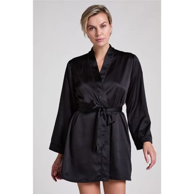Hunkemöller Dames Nachtmode Kimono Satin - Zwart - maat XS/S
