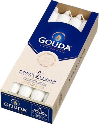 GOUDA Dinerkaars Gouda Kroonkaarsen 240/24 wit 16 kaarsen in 2 verpakkingen